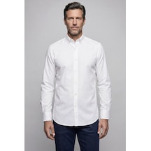 Bisse Beyaz Regular Fit Cepsiz Uzun Paşa Yaka Gömlek Gmoks261001 D01