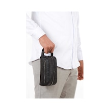 Vıatox Np- 2213 Mini Erkek Vegan Deri Portföy Clutch Traş Kozmetik Bakım Ve Günlük El Çantası Baskılı Siyah