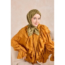 Silk Home Twill İpek Eşarp Ekose Yeşil Bej Çok Renkli
