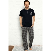 Alimer Erkek Lacivert Kısa Kollu Ekoseli Pijama Takımı 1153Kk-L Alimer Erkek Lacivert Kısa Kollu Ekoseli Pijama Takımı 1153Kk-L