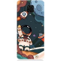 Xiaomi Redmi Note 9 Pro Uyumlu Sevimli Astronot Uzay Macerası Desenli Silikon Kılıf