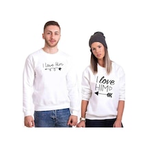 Tshirthane I Love Her I Love Him Sevgili Kombinleri Unisex Sweat Kırık Beyaz