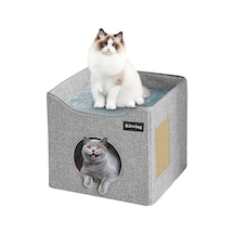 Tr İç Mekan Kedileri İçin Kedi Yatağı, Katlanabilir Kedi Hideaway Çift Katlı Kedi Evi, Çizik Plakalı Kedi Evi,
