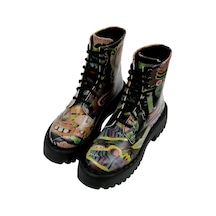 Kadın Vegan Deri Siyah Uzun Bot - Human Inspo Tasarım Multicolor