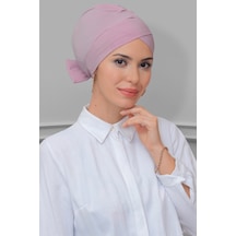 Hürrem Bone Pudra Pratik Hazır Geçmeli Tesettür Bone Sandy Kumaş Fiyonklu Çif Pudra