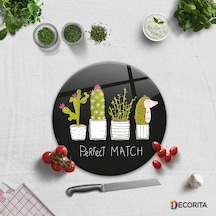 Decorita Cam Kesme Tahtası | Perfect Match-Siyah Fon | Çap32cm
