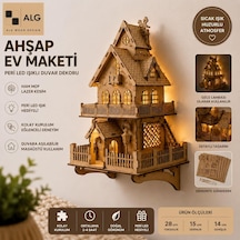 Algwooddesign Ahşap Ev Maketi Duvar Dekoru 90 Parça Peri Led Işıklı Dıy Duvara Asılabilir Ev Modeli