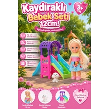 Kaydıraklı Mini Bebek Seti 12 Cm Sevimli Köpek Figürlü Kız Çocuk Evcilik Oyunu