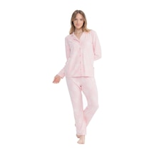 U.s. Polo Assn. 17109 Kadın Pembe Uzun Kollu Boydan Patlı Pijama Takım Pembe
