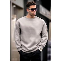 Erkek Düz Bisiklet Yaka 3 İplik Sweatshirt - Boyalı Gri