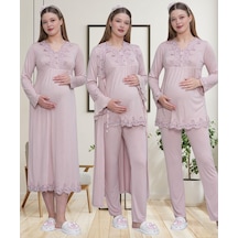 Mecit Pijama Mecit 1519 Gül Kurusu Lohusa Sabahlık Gecelik Pijama Set