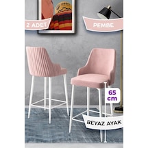 Canisa Tera Serisi 2 Pembe Sandalye 65 Cm Ada Mutfak Bar Sandalyesi Babyface Kumaş Beyaz Metal Ayaklı Sandalye Pembe Ayakları Beyaz