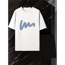 Uyguntarz Unisex W Yazı Tasarım Basklı Tshirt Şort Takımı Beyaz