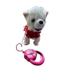 Pilli Sesli Yürüyen Sevimli Köpek Puffy Beyaz - Kırmızı