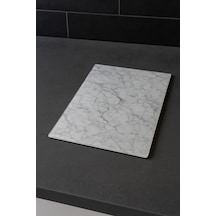 Cam Kesme Tahtası Büyük Boy 38x28 Mermer Desen, Kaymaz Silikon Ayaklı Beyaz