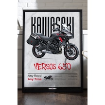 Kawasaki Versys 650 Siyah Ahşap Çerçeveli Poster, Dekoratif Motosiklet Duvar Tablosu
