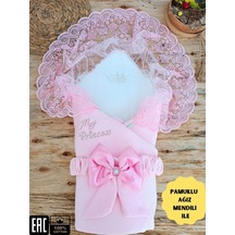 Dantelli Kız Bebek Battaniyesi Mevlütlük Hastane Çıkışı Yenidoğan %100 Pamuklu Organik Uyku Kundağı Pembe