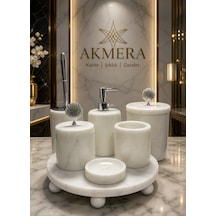 Mermer Top Ayaklı Standlı 7 Parça Lüks Banyo Seti Beyaz