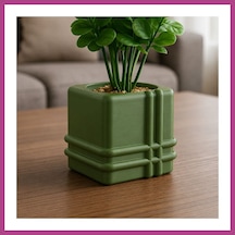 Gees Global 3d Baskı Square Planter - Izgara Desenli Küp Saksı-yeşil Gbzs