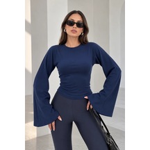 Bb Butik Basic Kadın İspanyol Kol Fit Bluz Zg3535 Lacivert