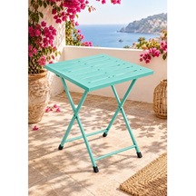 Katlanır Metal Balkon Bahçe Bistro Masa 50x50 Cm Kare Masa 75 Cm Mint Yeşili 1645 Turkuaz
