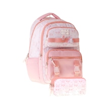 Calacilo Pleasant Kız Çocuk Kedi Baskılı Okul Sırt Çantası Ve Kalemlik Seti - Setcc-c4050c Pembe