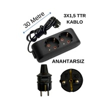 Avarson 2'li İkili Priz Topraklı Kablolu Siyah 3x1,5 Ttr 30 Otuz Metre