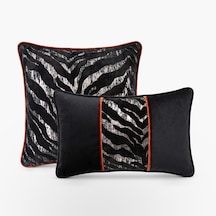 "savanna Noir" Zebra Desenli Kırlent Kılıfı Seti Siyah - Gümüş