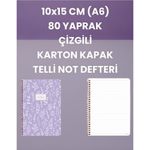10x15 Cm A6 80 Yaprak Çizgili Karton Kapak Telli Not Defteri Mor