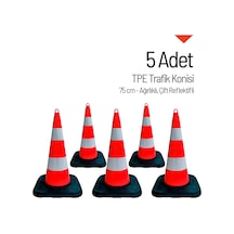 5'li Tpe Trafik Konisi Seti 75 Cm Ağırlıklı Çift Reflektifli Trafik Dubası-3607