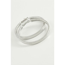 Noktalı - 184 - Kare Halka Küpe 5,5 Cm - Ilkestor - Gümüş Rengi