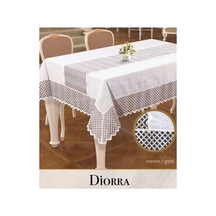 Keten Kendinden Runnerli Masa Örtüsü 160x220 Cm Yemek Masası Örtüsü Diorra Model Krem-gold Çok Renkli