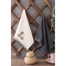 2 Li Nakışlı Havlu Takımı - %100 Pamuk Bisiklet Desenli - 40x60 Cm - Koyu Gri Koyugrı