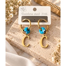Cm Jewelry C Harfi Nazar Boncuklu 316l Çelik Halka Küpe Altın 99669072