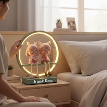 Kişiye Özel İsimli Led Halka Gece Lambası Sevimli Çift Figürlü Dekoratif Masa Lambası