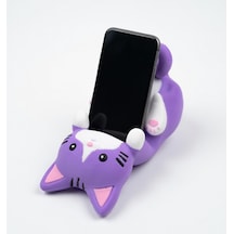 Mor Kedi Figürlü Telefon Tutucu Stand - 3d Baskı Ofis Masaüstü Aksesuarı Ve Biblo