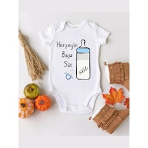 Tuğbababy Baby Herşeyin Başı Süt Desenli Organik Çıtçıtlı Body Kız Erkek Beyaz