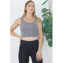 Kadın Modern Stil Beli Lastikli Crop Gri - Lks2907.022 Çok Renkli