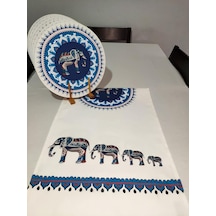 Etnik Fil Desenli Runner, 6'li Supla Set Çok Renkli