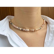 Pembe Opal Taşı Doğaltaş Kolye 6 Mm Pembe