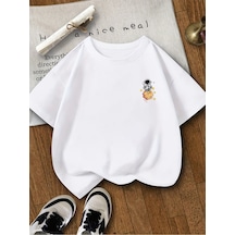 Uyguntarz Unisex Çocuk Galaksi Baskılı Pamuklu Tshirt Beyaz