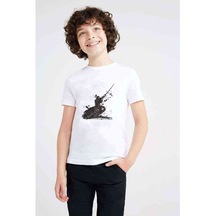 Silhouette Samurai Baskılı Unisex Çocuk Beyaz T-Shirt (534789401)