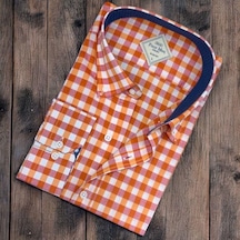 Pamuklu Turuncu Uzun Kollu Erkek Gömlek Slim Fit Kalıp -9806 Turuncu