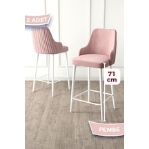 Canisa Enox Serisi, 2 Adet Pembe Sandalye Yemek Odası Bar Sandalyesi, Babyface Kumaş, Beyaz Metal Ayak, Sandalyeler Pembe Ayaklar Beyaz