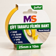 Çift Taraflı Filmik Şeffaf Bant 25 Mm X 10 Metre Yapışkanlı Hobi Bandı El Çok Amaçlı Bantları