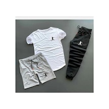 Tarzsokak Unisex Siyah Beyaz Gri Futbolcu Baskılı 3'lü Kombin Takım Kombintakım011