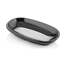 12x7 Cm 6 Parça Siyah Oval Kayık Servis Tabağı Seti - Melamin Çerezlik Ve Mezelik Siyah