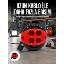 Mey İthalat 5 Metre Kablolu 4 Lü Kırmızı Priz Makara 0