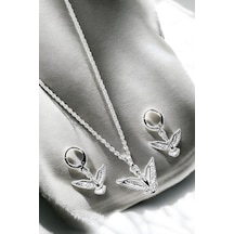 Melek Tasarımlı Kolye Küpe Takım Seti Gümüş