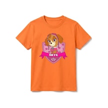 Urbantrendstore Paw Patrol Skye Unisex Kız Çocuk Bisiklet Yuvarlak Yaka Basic Kısa Kollu %100 Pamuk Tişört Turuncu